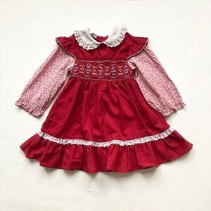 Vintage Polly Finders hand smocked maroon dress 4T